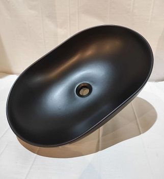 White Ceramic Balisong, накладная овальная раковина 60x40x15h см, цвет черный матовый