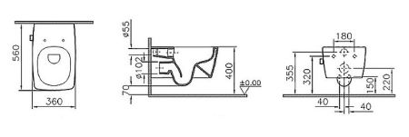 Metropole Rim-Ex Подвесной безободковый унитаз 56 см с функциями VitrAflush и VitrAfresh, с емкостью для чистящей жидкости, с функцией биде и встроенным смесителем, артикул 7672B003-1687