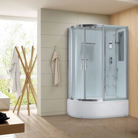 Душевая кабина Black&White Galaxy G5507-R с гидромассажем профиль Серебристый хром задняя стенка Белая, артикул 550712R