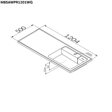 M85AWPR1201WG X-Joy, Раковина над стиральной машиной, литьевой мрамор, правая, 120 см, белый глянец, артикул M85AWPR1201WG