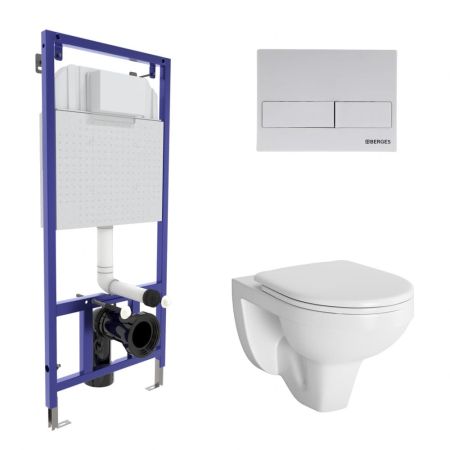 Комплект BERGES для монтажа подвесного унитаза GAMMA: инсталляция NOVUM525, кнопка L4, унитаз  с сиденьем  микролифт, быстросъем, артикул 042428