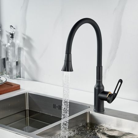 Смеситель для кухни с гибким изливом Raffine F303H-3, черный, артикул F303H-3