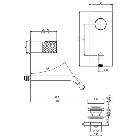 Fima Carlo Frattini Spillo Tech Cмеситель для раковины, встраиваемый, излив: 20.3см., цвет: золото, артикул F3051TWLX5XOR