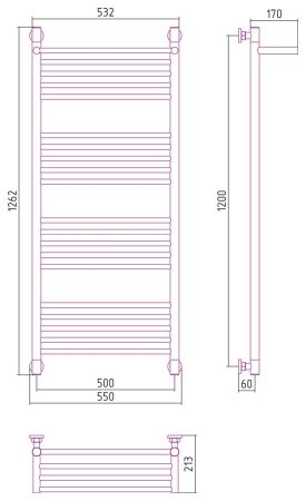 Полотенцесушитель водяной "БОГЕМА 1П +" 1200х500 (Золото), артикул 03-0223-1250