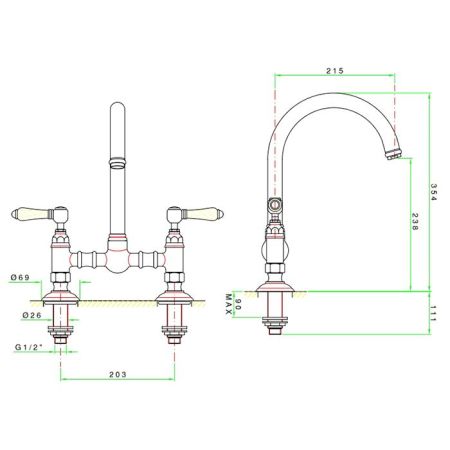 NICOLAZZI EL CAPITAN Смеситель для кухни на 2 отверстия, цвет Gold