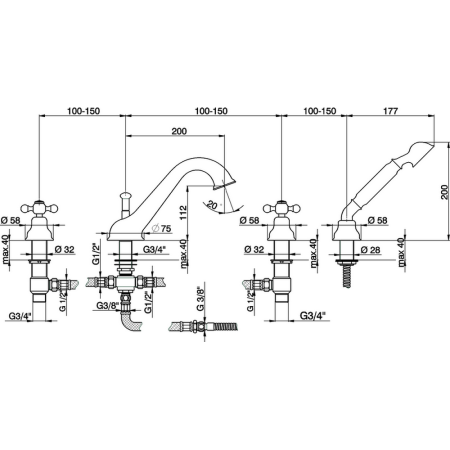 CISAL Arcana Ceramic Смеситель на борт ванны на 4 отверстия, цвет золото, артикул AC00026424