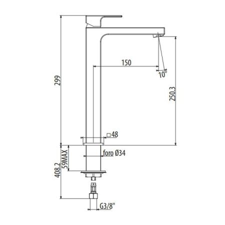 Gattoni Kubik Смеситель для раковины высокий 299 мм.излив 150мм,цвет хром, артикул 2584/25C0cr