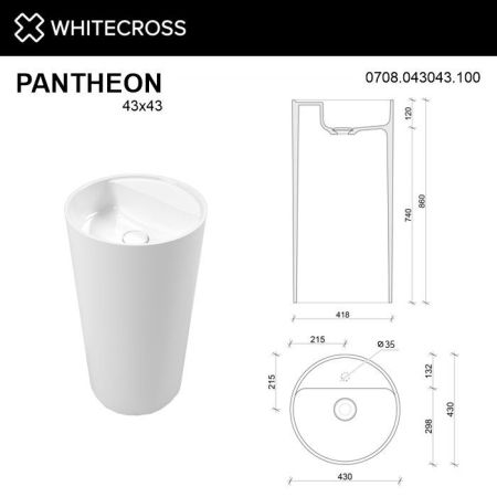 Умывальник WHITECROSS Pantheon D=43 (белый глянец) иск. камень
