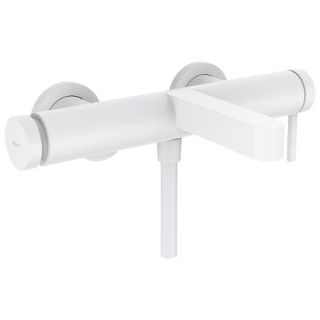 Смеситель для ванны и душа, Hansgrohe, Finoris, тип открывания воды-однорычажный, тип регулирования воды-керамический картридж, монтаж-настенный, отверстия для монтажа-2, вынос излива, мм-194, тип излива-неподвижный, цвет-белый матовый, артикул 76420700