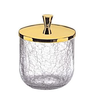 Surya Crystal, круглая баночка для ватных дисков с крышкой 9х9хh11 см, эффект битого стекла, цвет хром