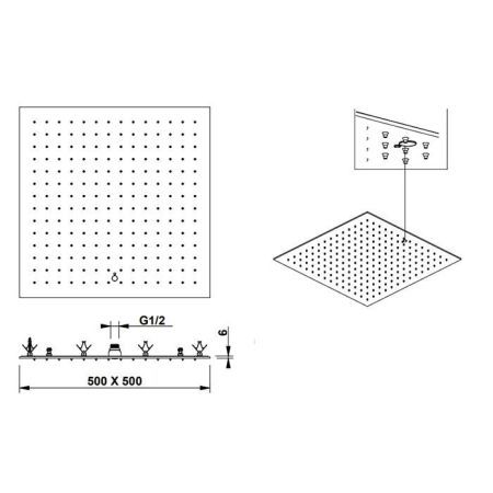 Bongio Soffioni Верхний душ 500х500 мм, цвет матированное золото, артикул 888OP55