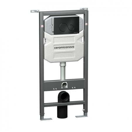 Система инсталляции для унитазов CERAMICANOVA Envision с кнопкой смыва Round цвет чёрный матовый и креплениями, арт. CN1001B CN1001B, артикул CN1001B