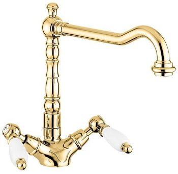 Emmevi Deco Ceramic, двухрычажный кухонный смеситель (поворотный излив 23 см), без донного клапана, цвет золото