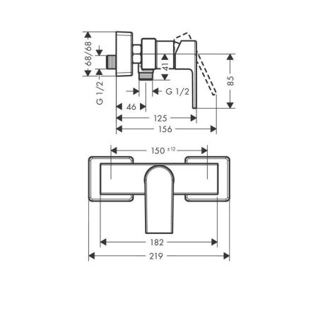 Смеситель для душа, Hansgrohe, Vernis Shape, тип открывания воды-однорычажный, тип регулирования воды-керамический картридж, монтаж-настенный, отверстия для монтажа-2, цвет-хром, артикул 71650000