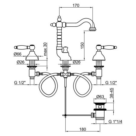 Смеситель для раковины Webert Dorian DO750202010, золото