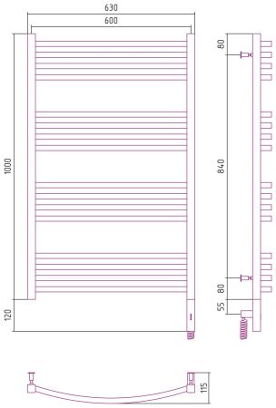Полотенцесушитель электрический АРКУС 3.0 1000х600 МЭМ правый (Шампань)