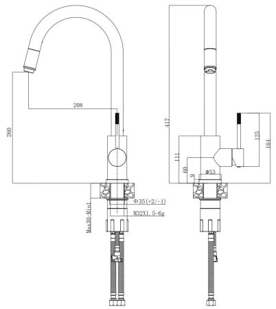 Смеситель Vessel для кухни, R-излив вытяжной, артикул: VSL519G,золотой