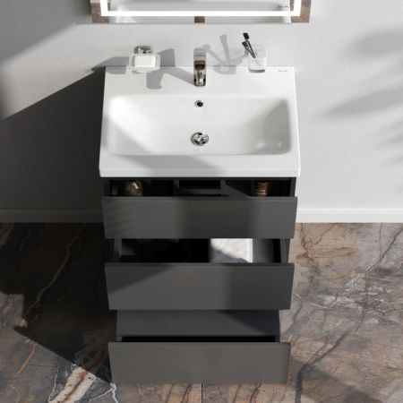 M91FSX0602GM GEM S, База под раковину, напольная, 60 см, 3 ящика, графит матовый, артикул M91FSX0602GM