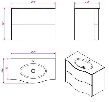 Мебель для ванной CEZARES PETALO-900, артикул PETALO-900-2C-SO-BL-P