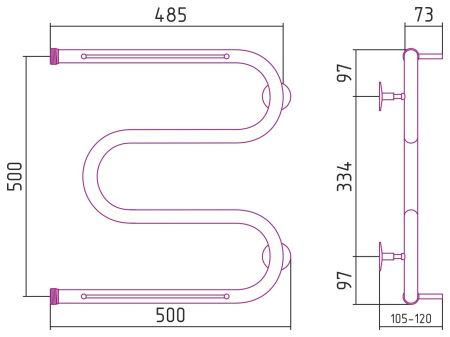 Полотенцесушитель "СТИЛЬЕ" М-обр. 2П 500х500 резьба-сгон 1" (Без покрытия)