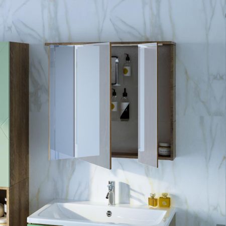 Зеркальный шкаф Бриклаер КРИСТАЛЛ 75 см, дуб гранж песочный, артикул 4627125417238