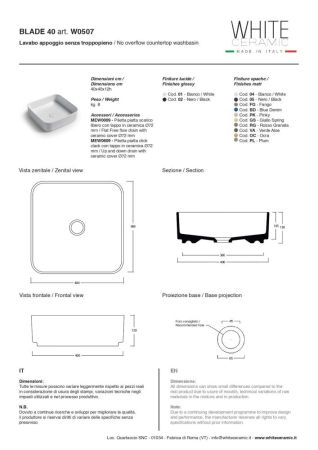 White Ceramic Blade, накладная квадратная раковина 40x40x11,5h см, цвет серый матовый, артикул W0507FM