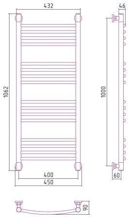 Полотенцесушитель водяной "Богема+" 1000х400 (Без покрытия), артикул 00-0221-1040