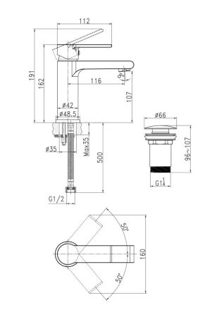 Смеситель для раковины Cersanit BRASKO BLACK однорычажный черный клик клак (63107), артикул 63107