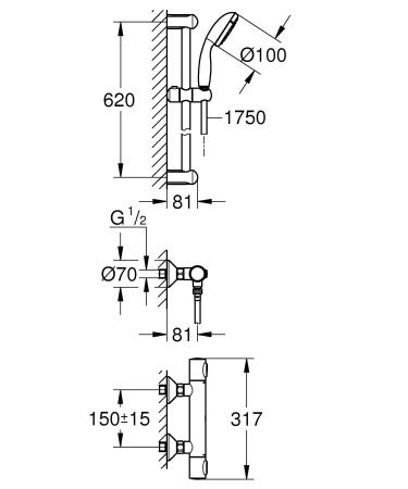 Термостат для душа GROHE Precision Flow с душевым гарнитуром, хром (34841000) Термостат для душа GROHE Precision Flow с душевым гарнитуром, хром (34841000)