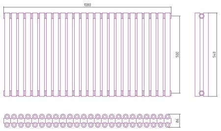 Отопительный радиатор ЭСТЕТ-00 н/ж 500х1080 / 24 сек (Матовый ЧЁРНЫЙ), артикул 31-0332-5024