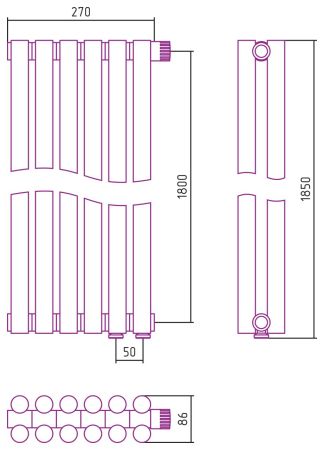 Отопительный радиатор ЭСТЕТ-11 н/ж EU50 1800х270 / 6 сек (Без покрытия)