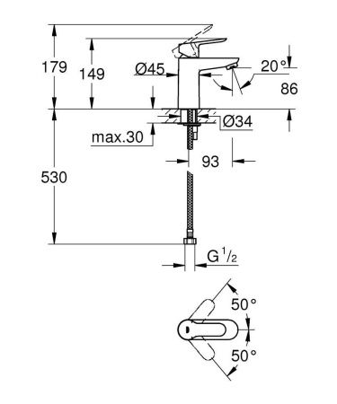 Смеситель для раковины GROHE BauEdge однорычажный, хром (32858000) Смеситель для раковины GROHE BauEdge однорычажный, хром (32858000)