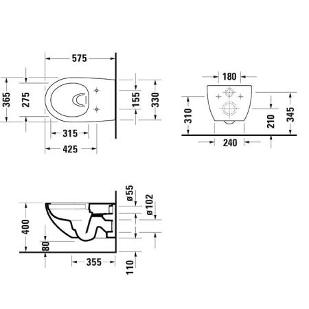 Duravit Architec Комплект: унитаз подв Rimless 575х365 мм, 257209 + сиденье (микролифт) быстросъемное 006969+Durafix, цвет белый ЦЕНА со склада)