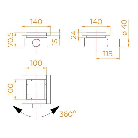 Душевой трап RGW SDR-10 квадратный, хром, металлическая крышка, горизонтальный слив (100x100), артикул 79211000-01