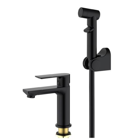 Смеситель для раковины с гигиеническим душем Splenka S05.12.06, черный, артикул S05.12.06