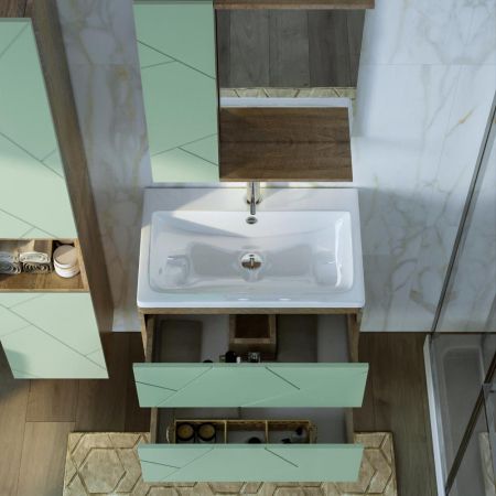 Комплект мебели для ванной Бриклаер КРИСТАЛЛ 70ZF, фисташковый/дуб гранж песочный, артикул КРИСТАЛЛ 70ZF