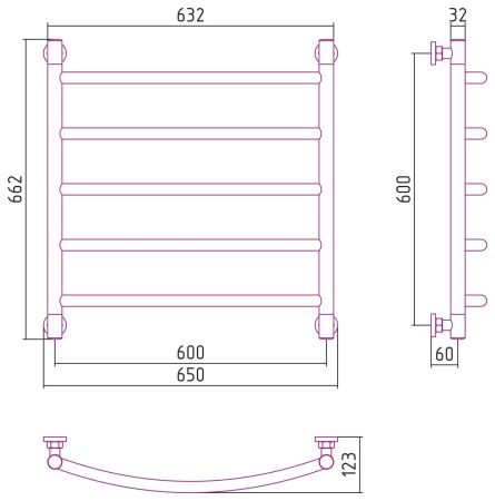 Полотенцесушитель водяной "ГАЛАНТ+" 600х600 (Состаренная БРОНЗА), артикул 05-0200-6060