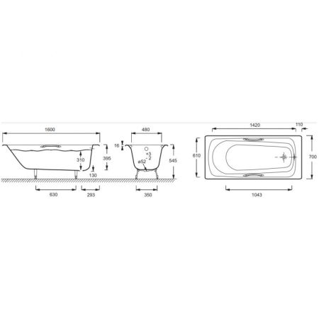 Ванна JACOB DELAFON MELANIE (160*70) E2935-00 (с отв.д/ручек, белый, перелив стандарт., AntiSlip), шт, артикул E2935-00