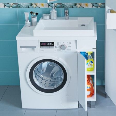 Тумба под раковину над стиральной машиной напольная "Марс- 19" 1 дверь, (ум. Юпитер 800*500 литой мрамор), артикул 900127