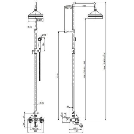 FIMA|Carlo Frattini Olivia Смеситель для ванны внешнего монтажа, с душевой стойкой, верхним душем Ø 200 мм. и душевым комплектом, цвет хром, артикул F5004/2CR