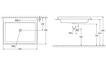 Раковина GROHE Cube Ceramic, полувстраиваемая 60 см, альпин-белый (3947900H)