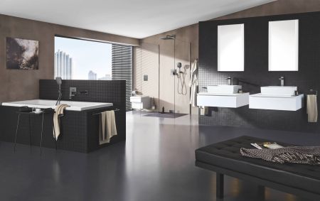 Термостат для ванны/душа Grohe Grohtherm SmartControl, квадратная розетка, 2 кнопки управления, внешняя часть, темный графит (29124AL0), артикул 29124AL0