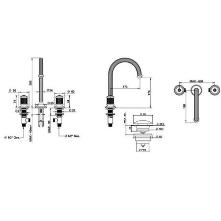 BONGIO ROYALE80 Смеситель для раковины на 3 отверстия с донным клапаном, цвет: золото/swarovski