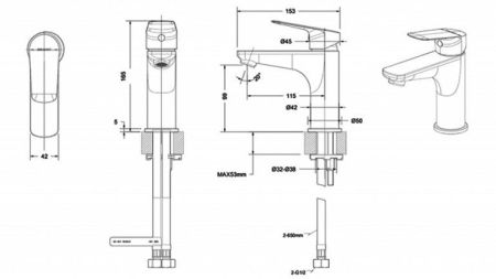 Смеситель для раковины Bravat Rhein F1429564BW-9-ENG Черный матовый, артикул F1429564BW-9-ENG