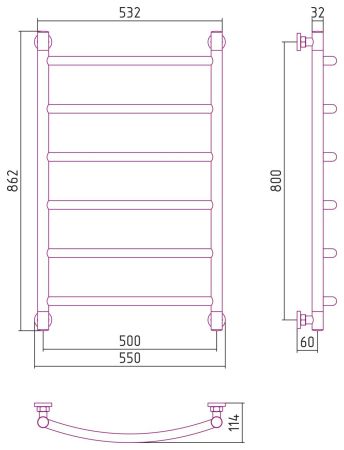 Полотенцесушитель водяной "ГАЛАНТ+" 800х500 (МУАР Темный Титан), артикул 15-0200-8050