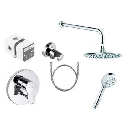 Душевой комплект, Kludi, Pure&Easy, смеситель-в комплекте, монтаж смесителя-настенный встраиваемый, тип открывания воды-однорычажный, тип регулирования воды-керамический картридж, внутренняя часть-в комплекте, верхний душ-есть, форма верхнего душа-круглая, артикул 376400565