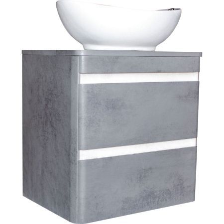 Тумба подвесная "Атлантика 60", Люкс бетон темный, (2 ящ.), со столешницей, PLUS