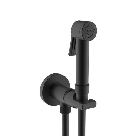 BOSSINI PALOMA FLAT Гигиенич комплект c монокомандным смесителем: лейка, держатель, шланг армиров нейлон 125 см, цвет черный матовый