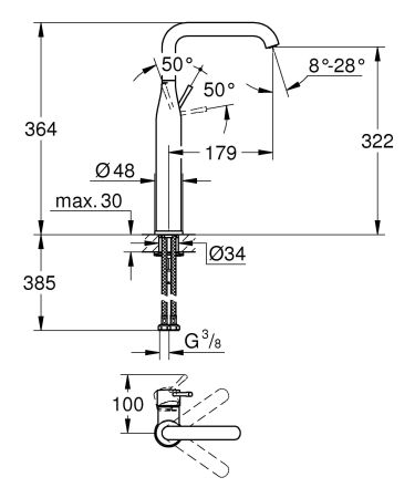 Смеситель для свободностоящей раковины, GROHE Essence New, теплый закат матовый (32901DL1), артикул 32901DL1