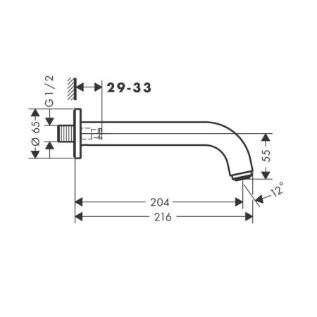 HG Vernis Blend Излив для ванны, настенный 204мм, цвет: хром, артикул 71420000